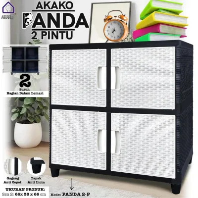 AKAKO - LEMARI PAKAIAN PLASTIK PANDA 2 PINTU MOTIF ROTAN SUSUN 2 3 DAN 4