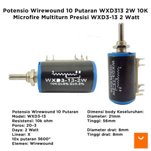 Potensio Wirewound 10 Putaran WXD313 2W 10K Microfire Multiturn Presisi WXD3-13 2 Watt
