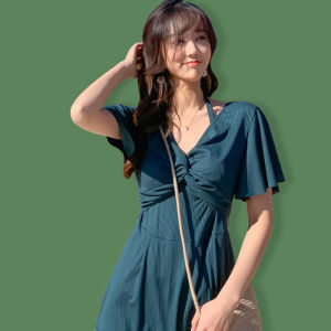 IELGY womens skin-covering one-piece dress conservative slimming hot spring swimsuit