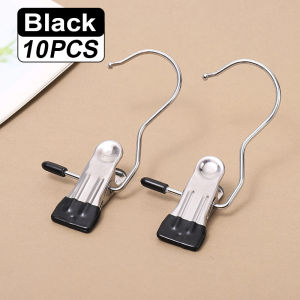 10PCS Stainless Steel Clothes Pegs Cloth Clip Anti-Rust Clip Multi-purpose Hat Pants Socks Underwear Panties Storage Hanging Travel Hook Space-Saving Hanger 挂钩衣架 3字夹