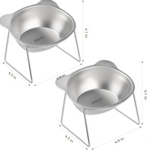 KEBETEME Raised Tilted Stainless Steel Cat Bowl with Metal Stand Neck Protection Anti-Slip Anti-Spill Elevated Pet Feeder Bowl for Kitten Small Dogs Food Water Feeding