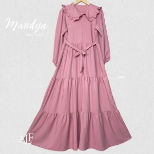 Maudya Dress | Gamis Polos Susun Kekinian | Gamis Kerah Rebah