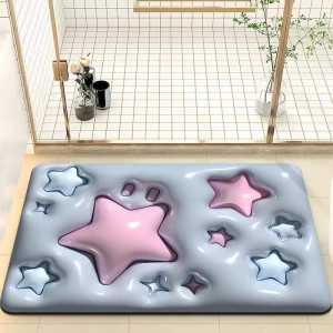 ALIA Keset Kaki Diatomite Persegi Motif Gambar 3D Karpet Lantai Kamar Mandi Super Lembut Doormat Anti Slip Kain Lap Kaki Kamar Tidur Dapur Anti Licin