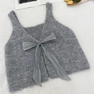 IELGY Korean style lace-up knitted vest for women fashionable and versatile tops