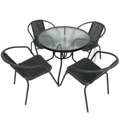 iPRO Elegant Stackable Outdoor Furniture Set - Stackable Armchair with Glass Table - Black Patio Ensemble