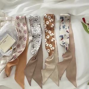 Beige Double-Sided Fashion Small Scarf Silk scarves and accessories twilly scarf for bags handle bandana headband for women SP0430
