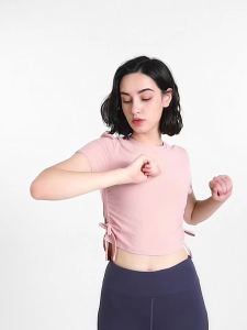 Al0-yoga Summer Sports Short Sleeve Women Quick Dry T Slim Fit Yoga Top with Drawstring for Professional Workout Wear  -ALO