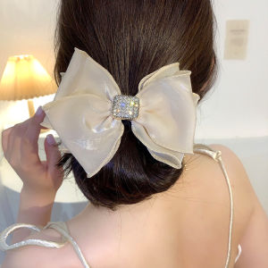 Square Diamond Hair Rope Exquisite Big Bow Headdress Simple Temperament Tie Head Rope Women Lady Fashion Hairband
