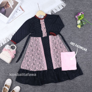 Gamis Hilya Anak 3-5 Tahun / Baju Ngaji Perempuan Lengan Panjang Dres Muslimah Dress Cewek Brokat
