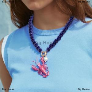 [COD] Big House Fashion Lobster Bead Necklace Earrings Bohemia Handmade Beaded Jewelry Simple Pendant Necklace Women Beach Vacation Accessories