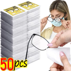 50PCS Glasses Wipe Paper Lens Wipe Tissue Disposable Glasses Cloth Phone Screen Cleaner Lap Eyeglasses Anti Fog Wet Wipe