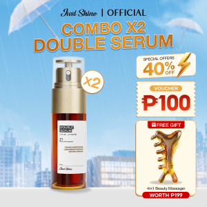[Free 1 gift] Just Skin Combo x2 Double Serum Free 4in1 Massager - Anti-aging Fading Dark Spots Fine Lines Repairing Essence 50ml | | Just Shine
