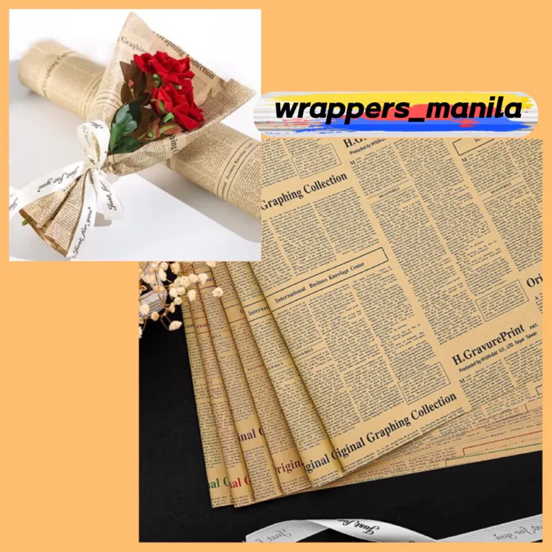 20pcs Simple Wrapping Paper Waterproof English Newspaper Flowers