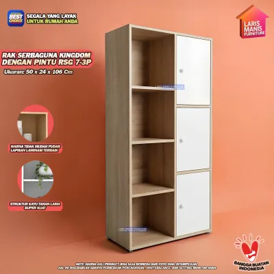 Lemari Buku Rak Buku Serbaguna dengan Pintu Rak Kayu Minimalis Kingdom RSG 7-3P