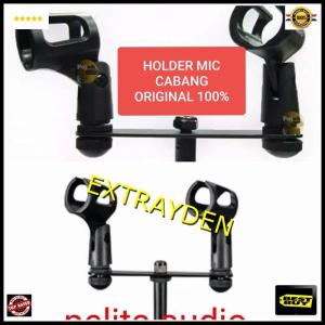 ORIGINAL jepit Holder CABANG dua mic import asli dobel duble mik hanger microphone mikrophone acecor