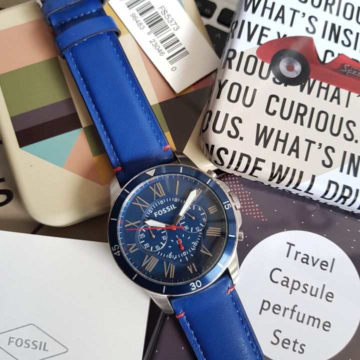 Authentic Fossil FS5373 Grant Sport Chronograph Blue Leather Watch Lazada PH