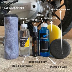 Paket Lengkap / Shampo motor /pengkilap /penghitam / semir ban