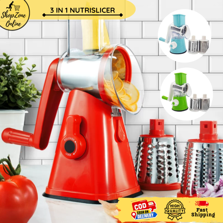 Shreader Tabletop Tabletop Drum Cheese Grater, 3 in 1 Rotary Shredder Food Slicer Grinder ...