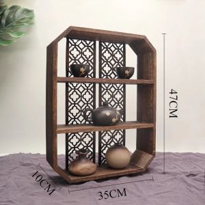 FFBH Solid Wood Cup Holder Multipurpose Retro Aesthetic Teacup Stand Simple Large Capacity Drink Holder Home Cup Organizer Decoration H8M4T
