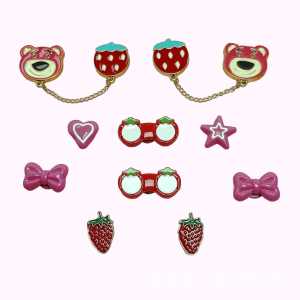 10Pcs Crocs Jibbitz Charms Cute Pink Strawberry Bear Losto Detachable Shoe Chain Decoration for Crocs