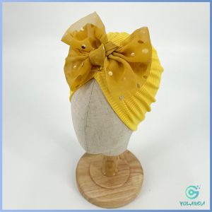 Yolanda หมวกบีนนี่ผ้าโพกหัวประดับโบว์ หมวกเด็กแรกเกิดโบว์ใหญ่ น่ารักเกินปุยมุย   baby hat