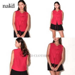 NAKD FASHION LYRICA BASIC COTTON LINEN SELF TIE SIDE RIBBON SLEEVELESS SUMMER CASUAL VEST TOP 6050