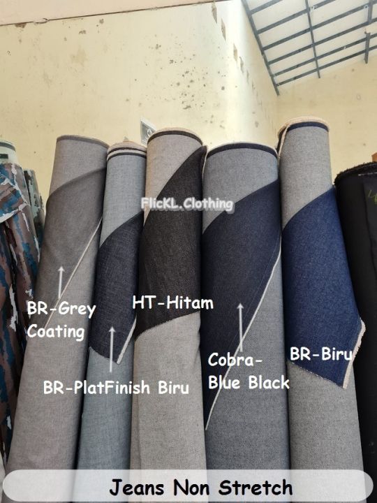 Bahan Kain Jeans Tidak Melar Denim Non Stretch Katun Polos Celana Jaket Tas  Tidak Melar