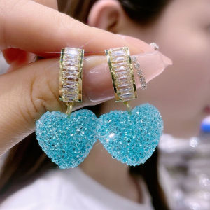 Valentines Day Candy Heart-Shaped Sugar Pendant Metal Geometric Zircon Womens Banquet Earrings h261016