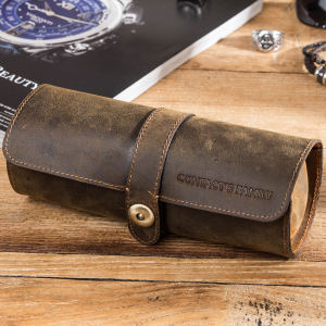 CONTACTS FAMILY Hộp trưng bày đồng hồ cuộn 3 khe Retro bằng da bò Hộp đựng đồng hồ du lịch Túi đựng trang sức cổ tay Tổ chức quà tặng