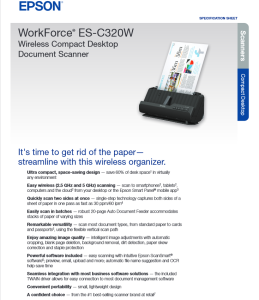 Epson Workforce ES-C320W & ES-C380W & DS-790WN Wireless WIFI Compact Desktop Document Scanner with 2-Sided Scanning&Auto Document Feeder (ADF)