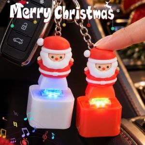 MUSCLEX Âm thanh Móc khóa nút bấm Giáng sinh Có thể sạc lại. Ông già Noel Keycap hình thú có tiếng kêu Bật sáng Đồ chơi giảm căng thẳng dạng bàn phím Quà Giáng sinh