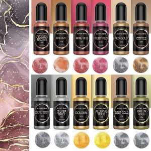 12 Colours 10ml Metallic Inks Set Epoxy Resin Pigment Tint Colourant Liquid Dye Resin High Concentration DIY Crafts