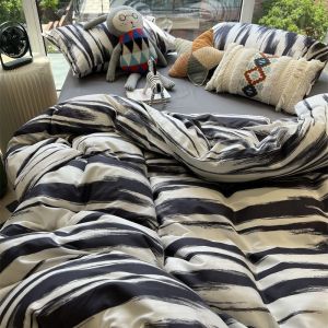 Simple ins Polka Dot Four-Piece Set Washed Cotton Bed Sheet Duvet Cover All-Season Single Double Student Dormitory Three-Piece Set LZD