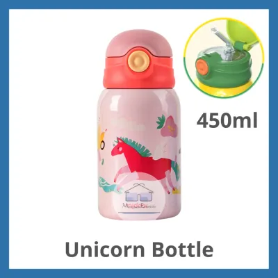 (Unicorn - Pink) Mideer Vacuum Insulated Thermos Water Bottle - Kids Children Present Gift Silicone Straw