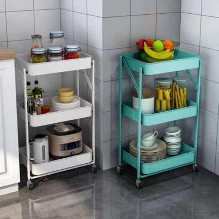 BUYYU 3-Tier Kitchen Utility Trolley Cart Shelf Storage Rack Organizer ...