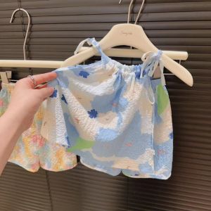 Sunday Kids OOTD Summer sleeveless Kids Terno Colorful Kids Casual Adjustable strap Blouse and shorts suits