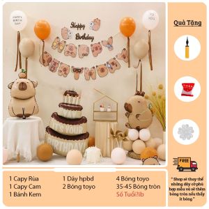 [Set Capybara] Combo Trang Trí Sinh Nhật Chủ Đề Capybara Siêu Dễ Thương Bong Bóng Chuột Lang Cho Bé
