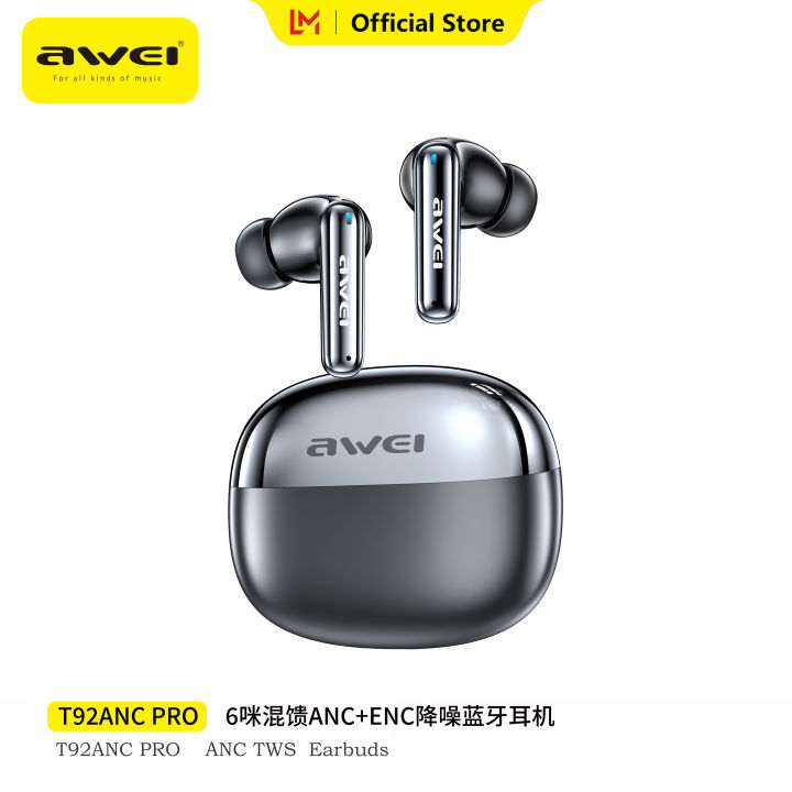 Awei ANC ENC Bluetooth earphone Active noise reduction mics wireless  earbuds 20H life 360° surround stereo earphones Lazada PH