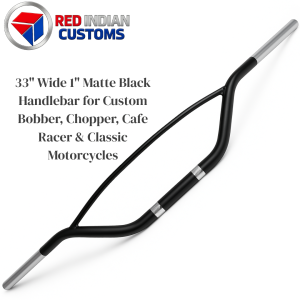 Custom Motorcycle Handlebar 25mm / 1" Matte Black – Hollywood Style with Internal Wiring & Knurling 33" Wide For Bobber Chopper & Retro Classic Motorcycles