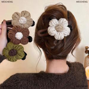 [COD] WEICHENG Vintage Large Plush Flower Hair Clips Girls Elegant Ponytail Braid Claw Hair Duckbill Clip Girls Headdress Gift