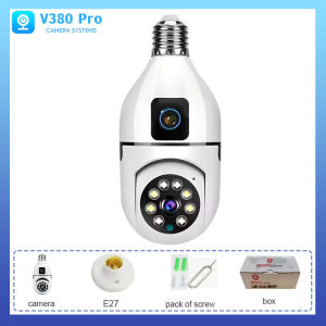 CCTV Kamera V380 Pro Dual Lens bohlam cctv wifi Nirkabel Dalam Ruangan Pelacakan Otomatis 360 °