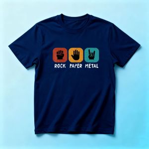 Rock Music Pun Graphic Tee Men Rock Paper Metal Hand Sign Design Heavy Metal Enthusiast Guy Daily Trendy Casual T-Shirt