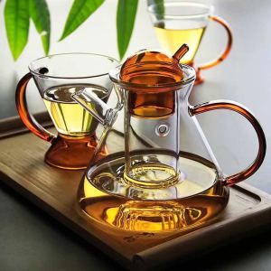 Glass Teapot with Glass Fliter Heat Resistant Heated Container Tea Pot Clear Kettle Round Tea Infuser Cup Chinese Tea Set