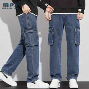 MPJ Mens Plus Size Cargo Jeans Loose Fit Cotton Denim Pants With Side Pockets Casual Workwear Style