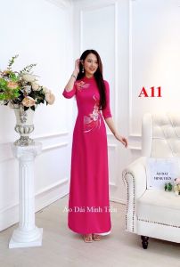 Áo Dài Lụa Mỹ Cao Cấp Họa Tiết Thêu Thủ Công Tỉ Mỉ - Mã A11