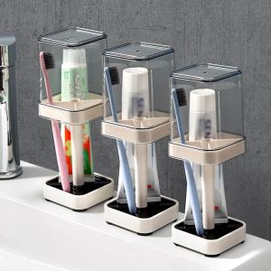 *KHS* Bathroom Clear Toothbrush Holder Organizer Multipurpose Portable Toothbrush Case with Mouthwash Cup Travel Dustproof Storage