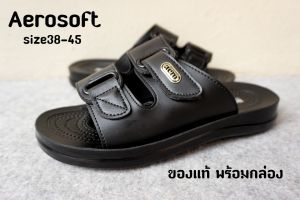 (ของแท้100% งานกล่อง ปีผลิตใหม่ พื้นไม่แตก)Size 38-45 Aerosoft รองเท้าแตะผู้ชาย  รหัส A4142 สีดำ