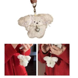 Heart Plush Rabbit Keychain Decorations Keyring Hanging Ornament Backpack Handbag Charm Pendant Gift for Girls Women