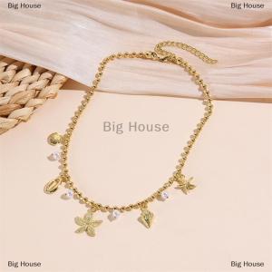 [COD] Big House สร้อยคอจี้รูปปลาดาวขนาดใหญ่สไตล์โบโฮสำหรับผู้หญิงสร้อยคอเปลือกหอยมุกโซ่โลหะโชกเกอร์เครื่องประดับงานเลี้ยงริมชายหาดของขวัญสุดพิเศษ