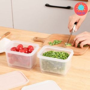 กระปุกเก็บผัก กระปุกเก็บผักและผลไม้ กล่องเก็บของสด ตะกร้าระบายน้ํา กล่องเก็บตู้เย็น ตัวใส้ในสองชั้นแบบตะกร้า ขนาดพกพา